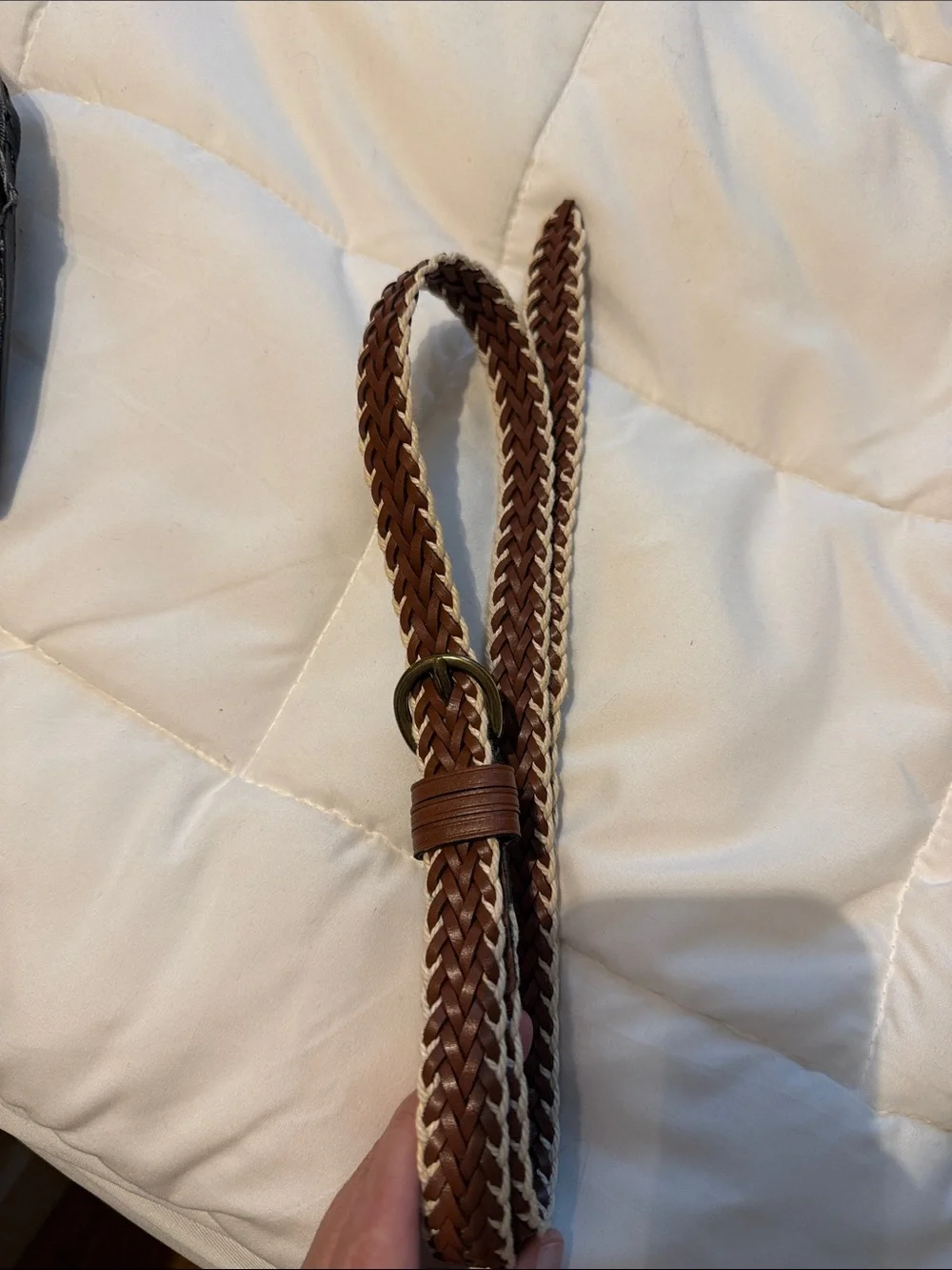 Woven Leather Women’s Belt in Brown and Cream Size: Small